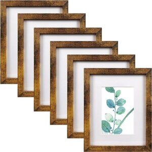 New 8x10 Picture Frame Brown Set of 6, Display Pictures 5x7 With mat